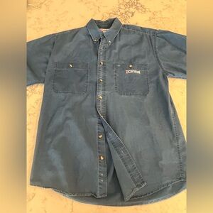 Carnival Cruise Line Button Up Shirt Vintage Large Blue Single Short Sleeve